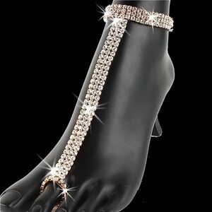 3-Row SEXY Crystal rhinestone cz STRETCH Tennis Ankle TOE Ring Bracelet Anklet